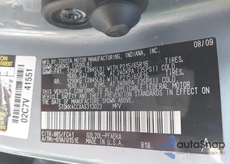 2010 Toyota Sienna Le from USA, damaged, VIN 5TDKK4CCXAS313023